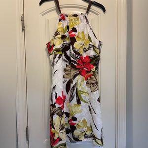 New Directions, Women's Dress, White with Brown, Red & Yellow